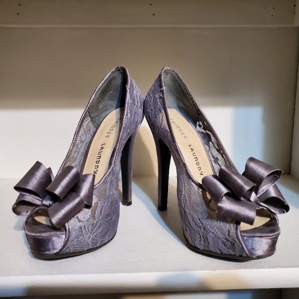 Chinese Laundry Lace & Bow High Peep Toe Heels